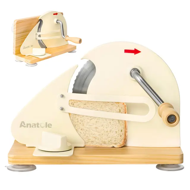Anatole Brotschneidemaschine Manuell Klappbar 0-20mm Einstellbar Edelstahl Brotschneider Professionell mit Kurbel Abnehmbare Metallführung Gravierte Skala