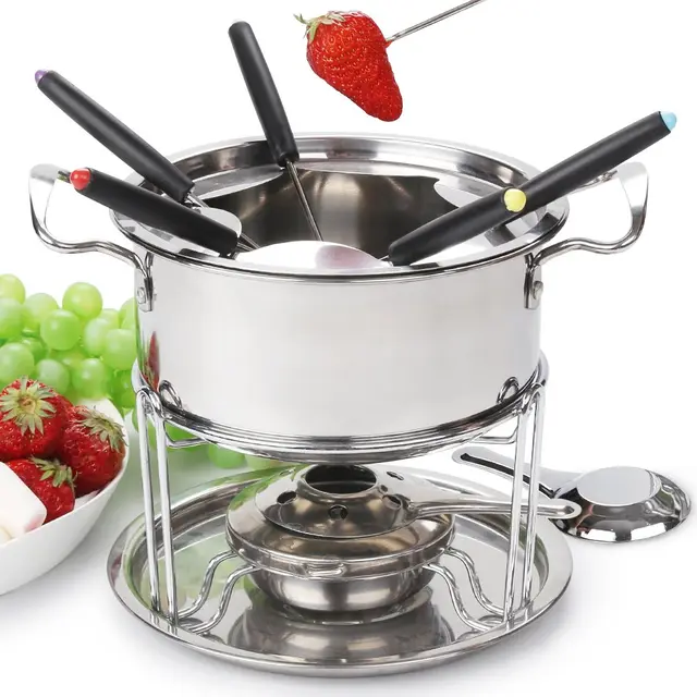 Edelstahl Fondue Set Fleischfondue set Fondue Set mit Brenner 2-6 Personen Fondue Set mit einstellbarer Temperatur DIY Fondue Set Passend für Butter Käse Fleisch Gemüse Brot (Silber o2)
