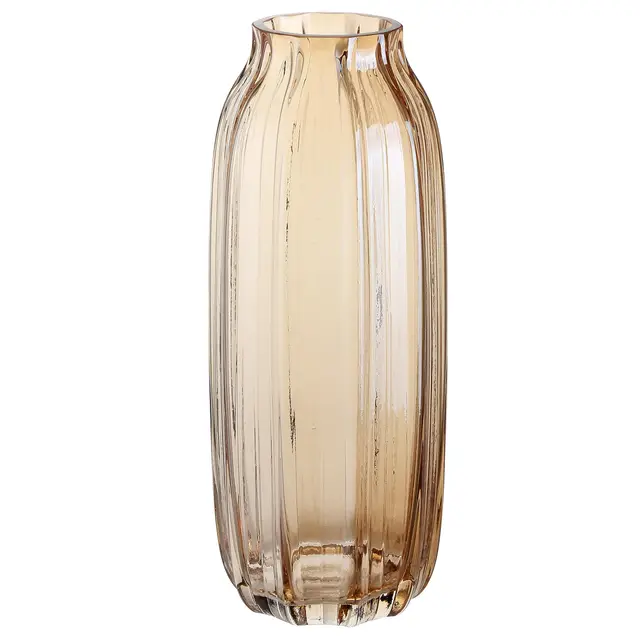Große bernsteinfarbene Glasvase für Blumen, gerippt, hoch, goldfarben, Bodenvase, 32 cm, dekorative Vasen für Zuhause, Tischdekoration, Blumendekoration und Bauernhaus (braun, 32 cm)