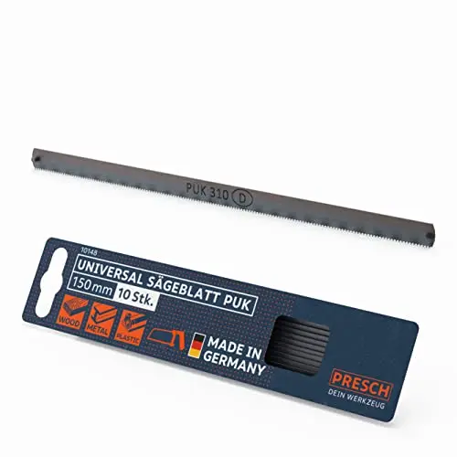 Presch Universalsägeblatt PUK 150mm 10 Stk. - Original PUK Sägeblätter Set für Handsägen - Universal Sägeblatt 150mm für Holz, Metall und Kunststoffe - Puksägeblätter Set