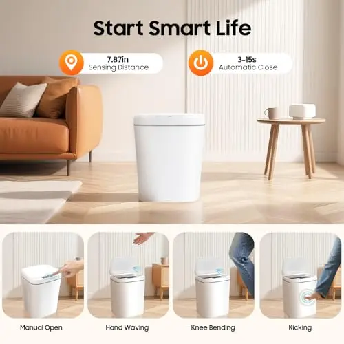 Sensor Mülleimer, Elektrischer Mülleimer, Windeleimer Ohne Kassette, 16L Kapazität der Mülleimer mit Sensor, Sensorbereich 0-20cm, LED-Licht, Badmülleimer mit Sensor für Bad, Küche & Büro