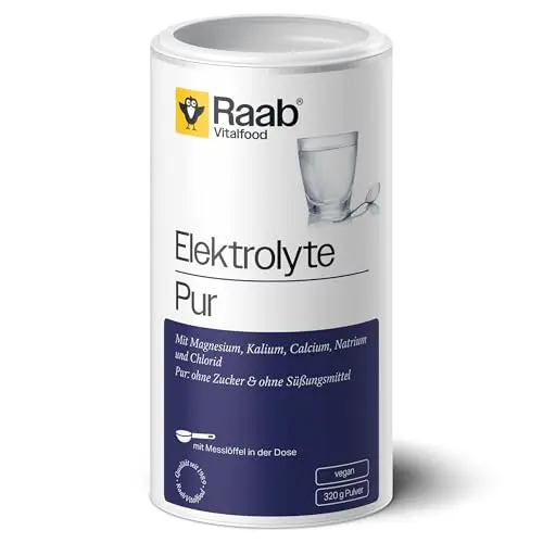 Raab® Elektrolyte Pur (320 g) - vegan, mit Messlöffel, Elektrolyte Pulver ohne Zucker und ohne Süßungsmittel, Perfekt für Sportler bei Flüssigkeitsverlust