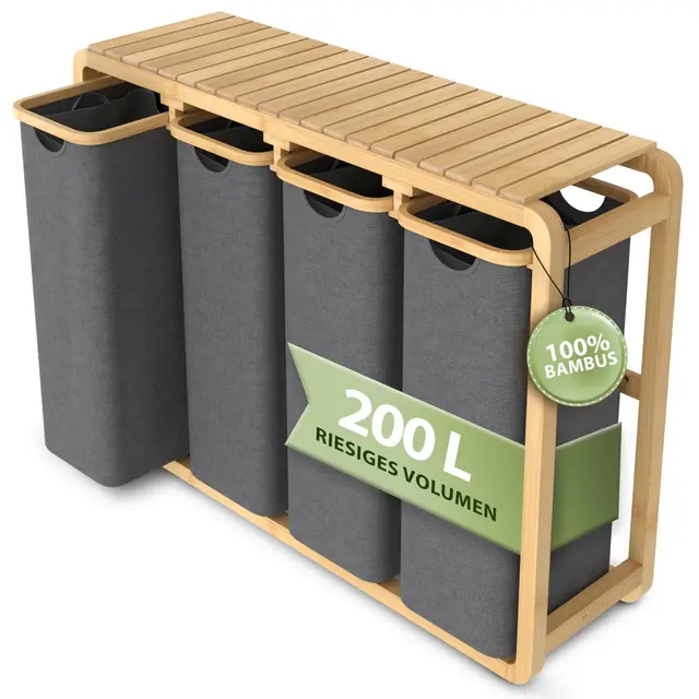 ambiavo wäschekorb 4 fächer bambus 200l