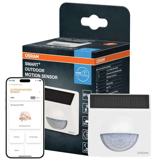 OSRAM SMART+ WiFi Outdoor-Bewegungsmelder in Weiß, IP65-Schutz, für Smart-Home-Anwendungen im Außenbereich