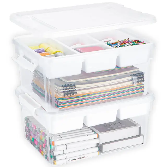 Creahaus Aufbewahrungsbox 16L stapelbar mit Tablett 2er-Set