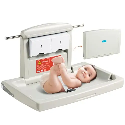 VEVOR Wickelkombi Wandmontierte Wickelkommode, Abnehmbarer Wickeltisch Wickelwagen, Grau Wickeltisch mit Wickelauflage, Sicherheitsgurt, Platzsparend & Stabil, Wickelregal 20 kg Tragfähigkeit Baby