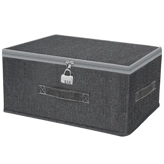 Abschließbare Box, Aufbewahrungsbox mit Deckel Stoff, Rganizer Box Abschließbar, Stapelbarer Schutzbehälter für Schutzversorgung, Snacks, Jeans, Pullover (40×30×21CM)