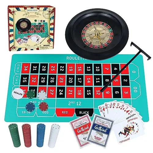 GOTHINK Roulette-Wheel-Spielset mit 25,4 cm Spiellack, 200 Karten, Abrechnung, 2 Kugeln und Texas Hold'em, perfekt für Partys und Feiertage