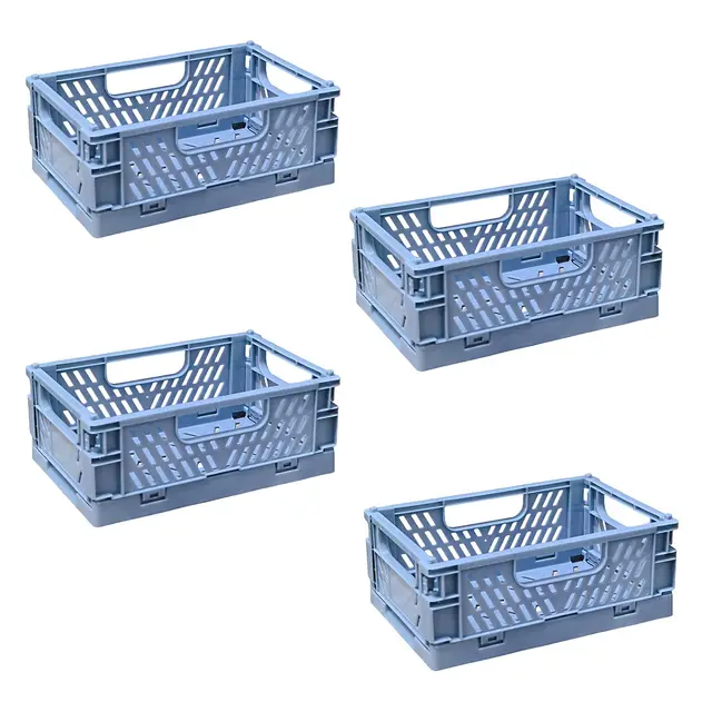 4 Stück Klappbox Blau 15×10×6cm,Klappkiste Körbe Aufbewahrung Zusammenklappbarer Tragbar Aufbewahrunskisten Bunt aufbewahrungskiste Geeignet für Küche,Bad,Büro,Schlafzimmer