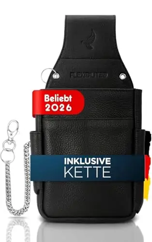 Kellnertasche Leder | Bedienungsgeldbeutel | Gastronomie Zubehör | Kellnerholster [2024] | Bedienungstasche RFID Schutz | Holster Tasche (15 x 23 cm B x H) | EXTRA 47cm Stahlkette