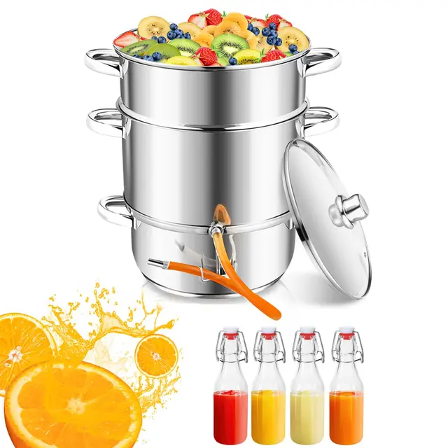 Ikodm Dampfentsafter 16L, Fruchtentsafter Ø 26cm, Edelstahl Entsafter Saftpresse für alle Herdarten geeignet, Gewinnung von naturreinem Fruchtsaft & Fruchtzucker, mit 4 Bügelflasche