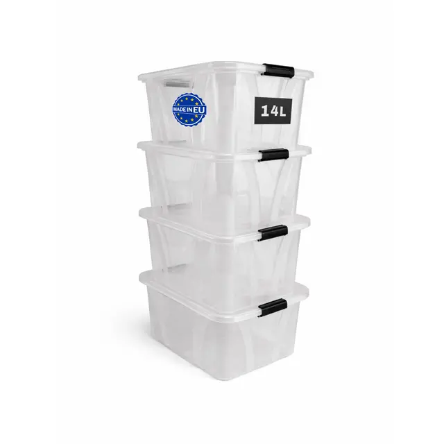 HOGSTEN Aufbewahrungsboxen 4er-Set 14L Transparent mit Deckel
