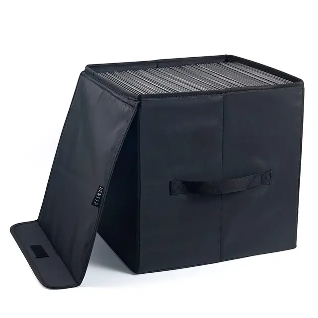 UENTIP Vinyl Record Aufbewahrungsbox für 12-Zoll Records Kiste hält bis zu 90-Platten,Pack von 1-13.7x 12.9x 12.9 Zoll LP Plattenspeicher für Schwarz
