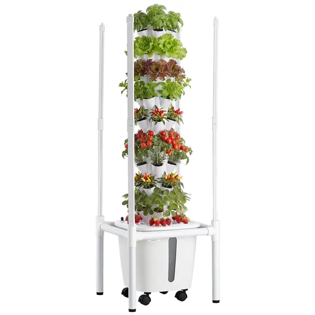 VEVOR Hydroponischer Turm 45 Pods, Hydrotower 9 Ebenen, Hydroponik-Anbausystem mit LED-Pflanzenlampe, App-Steuerung & Rädern, 20-L-Wassertank & Pumpe, Hydroponic Tower für Kräuter, Obst & Gemüse
