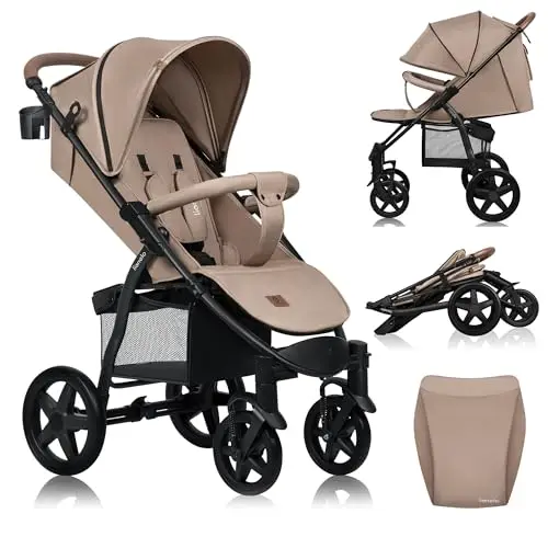 Lionelo Annet Plus Buggy Kinderwagen ab Geburt bis 22 kg, Liegefunktion flach, kompakt faltbar, große EVA Räder mit Federung, XXL Verdeck, inkl. Fußsack, Moskitonetz & Getränkehalter