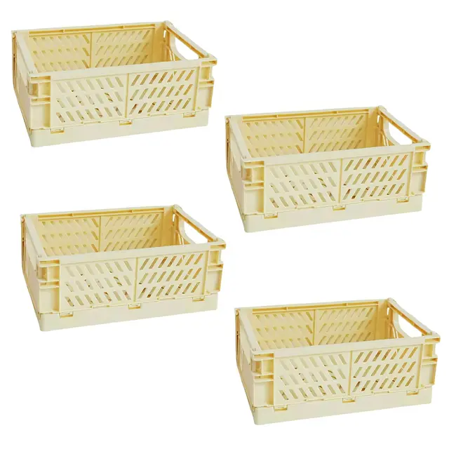 4 Stück Gelb Klappbox 25×16×10cm,Klappkiste Körbe Aufbewahrung Zusammenklappbarer Tragbar Aufbewahrunskisten Bunt aufbewahrungskiste Geeignet für Küche,Bad,Büro,Schlafzimmer