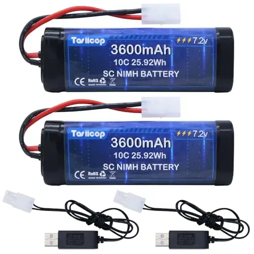 RC NiMH Akku 7.2V 3600mAh - 7.2 Volt RC Auto Akkus kompatibel mit Tamiya Stecker Ferngesteuertes Auto Akku für Remote Control Car LKW Monster Trucks Boot Buggy Aeroplane 2 Stück