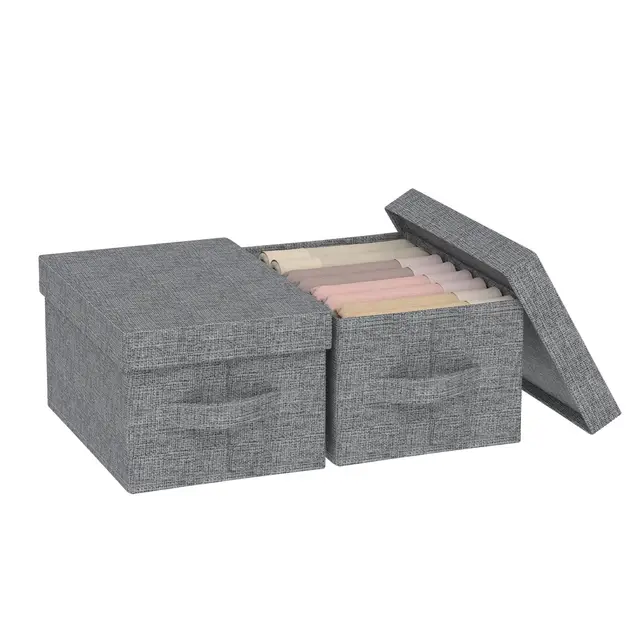 Aufbewahrungsbox mit Deckel, Organizer Storage Box, Klappbox mit Griffen, 2er Set Verwendet für die Aufbewahrung von Kleidung, 33×23×18 Zentimeter, Grau