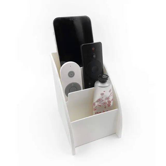 Remote Control Storage Holder Desktop Storage Case Box Organiser Mobile Phone Stand Home Decor (White)