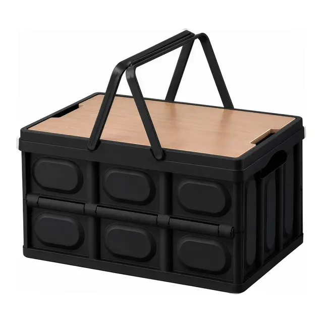 klappbox Faltbar Stabil Plastik Faltbox, 56 Liter, 54 x 36 x 29 cm, stapelbare klappbox mit deckel für Camping, Für Camping, Auto, Garten, Wohnzimmer, Haushalt und Küche (1, Schwarz)