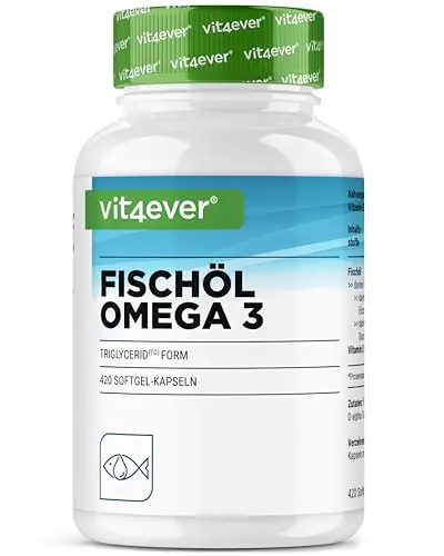 vit4ver Omega 3 Kapseln hochdosiert 420 Kapseln 4000 mg Fischöl pro Tagesdosis 1200 mg Omega 3 mit EPA und DHA in Triglycerid Form mit Vitamin E laborgeprüft und nachhaltig