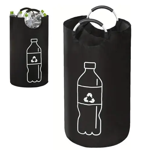 90L Pfandflaschen Sammelbehälter, Pfandflaschen Behälter mit Softgrip Griffen, Faltbar Flaschensammler Altglas Leergut, Flaschensammler Küche Abstellraum für Küche, Abstellraum (Schwarz)