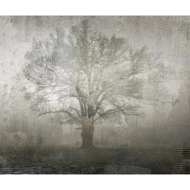 murando Fototapete selbstklebend Abstrakt 392x280cm Foto Tapete Tapetenfolie Möbelfolie Wandverkleidung Wandtapete Motivtapeten Bildtapete Wohnzimmer 3d Effekt Baum Landschaft Natur grau wie gemalt