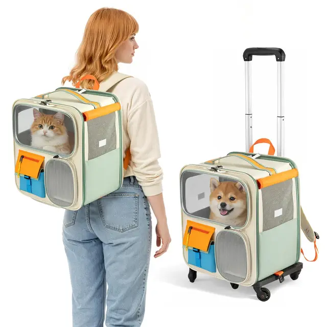 Toemics 2-in-1 Haustier-Trolleyrucksack mit Rollen Oxford-Gewebe