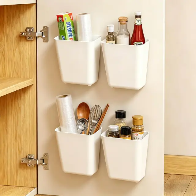 4 Stück Küchenschranktür Aufbewahrungsbox, Selbstklebende Wandmontierte Aufbewahrungsbox, Kleine Gegenstände Organizer für Küche, Schrank, Badezimmer, KüHlschrank
