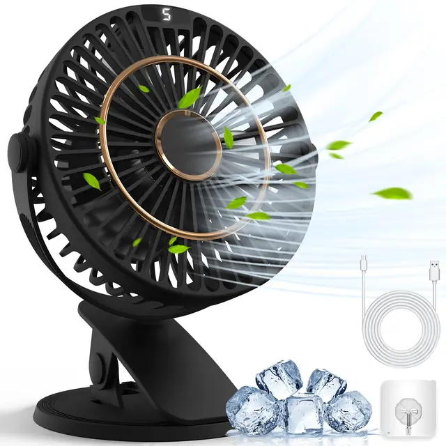 COZII Mini Ventilator, USB Ventilator Leise Clip Ventilator Tischventilator mit LED-Anzeige, 720° Drehung & 5 Geschwindigkeiten, 16cm Tragbarer Ventilator für Zuhause, Büro, Kinderwagen, Outdoor