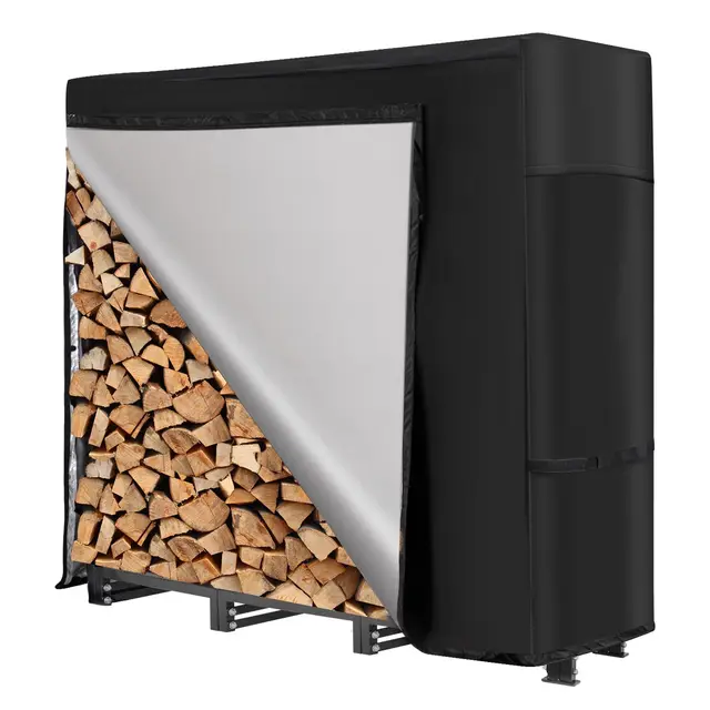 NALONE Kaminholzregal Aussen mit Wasserdichter Abdeckung und Tragetasche,Brennholzregal Metall 120 x 116.8 x 35.1 cm für holzlager holzstapelhilfe aussen 4FT (4FT) (Schwarz)
