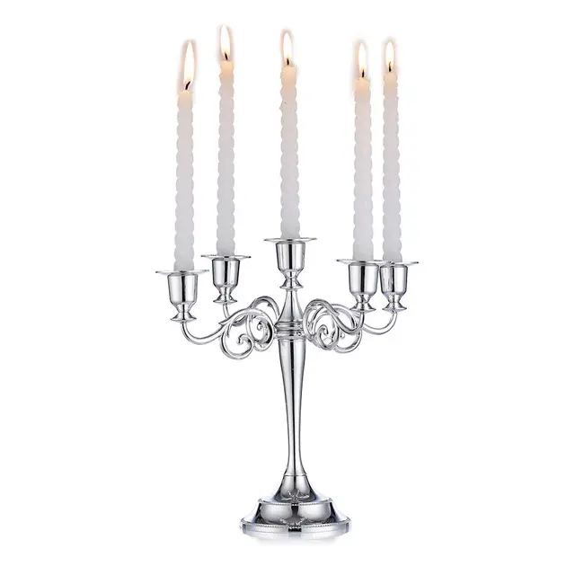 Nuptio Silber Kerzenständer Kerzenleuchter Hochzeit 5-Armiger Kerzenhalter Stabkerzen 27cm Hoher Stabkerzenhalter Vintage Kandelaber Geburtstag Party Mittelstücke Esstisch Weihnachtsdekoration