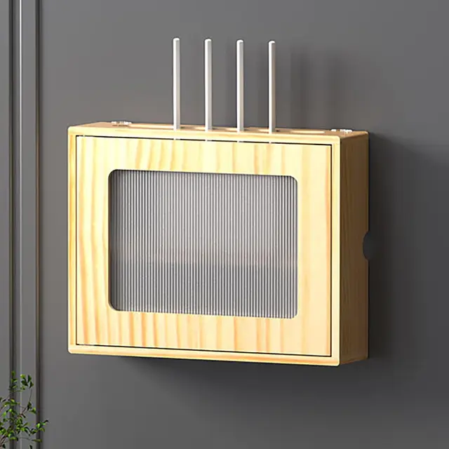 Wandmontierte WLAN Box-Verstecker, Router Aufbewahrungsbox mit Doppelablage, Ohne Bohren Wandhängend, für Büro und Zuhause(Brown,L36.5cm/14.4in)