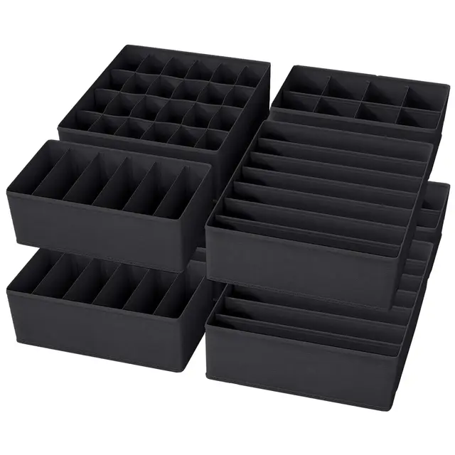 Yucch 8er Set Unterwäsche Organizer – Faltbare Stoffboxen für Schubladen & Kleiderschrank, platzsparendes Ordnungssystem für BHs, Socken und Krawatten (Schwarz)
