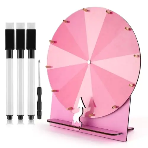 NQEUEPN Hölzernes Glücksrad, 29 cm Preisrad Tisch-Glücksrad Tombola-Rad Roulette-Rad für Glücksspiel Preise Karneval Handelsmesse (Pink)