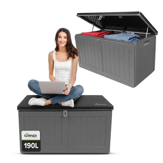Grindi - Gartenbox 190 L - Auflagenbox wasserdicht Morus - Aufbewahrungsbox mit Deckel Garten - Kissenbox Outdoor wasserdicht - Geräteschuppen - Balkonmöbel - Gartenmöbel - Garten Zubehör