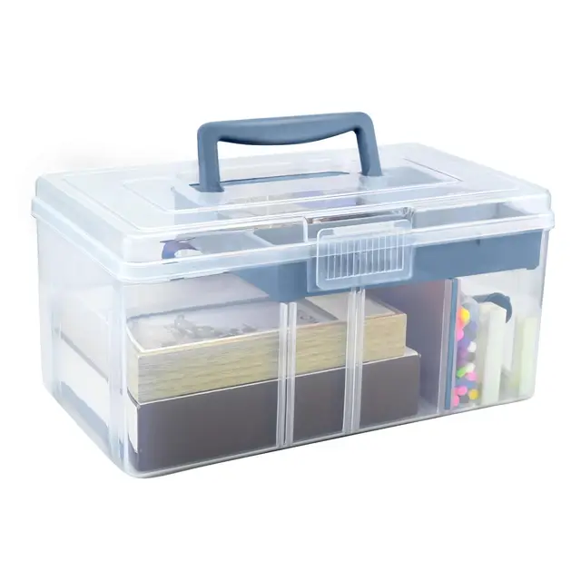 Stapelbare transparente Aufbewahrungsbox mit Deckel, Mehrzweck Organizer Sortierbox, Bastelbox mit tragegriff und Fächern, Kunststoff Staubdicht Box für Kunsthandwerk, Basteln, Schreibwaren, Spielzeug