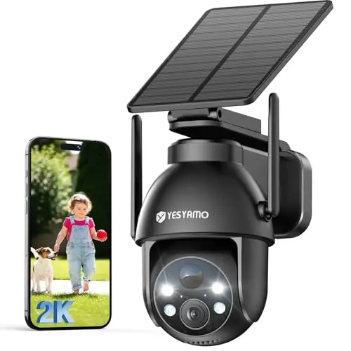 YESYAMO 2K Überwachungskamera Aussen Akku, 355°/90° Pan Tilt WLAN Kamera mit Farbnachtsicht, solar Kamera Überwachung außen, PIR Bewegungsmelder, IP66, Cloud/SD Storage, 2-Wege-Audio, 2,4 GHz WLAN