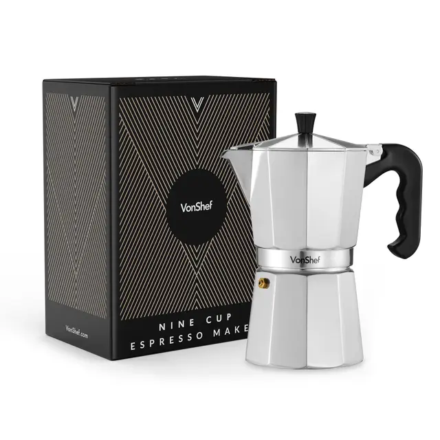VonShef Espressokocher für den Herd, 450 ml Italienische Kaffeekanne aus Aluminium, Kaffee Kocher für Gas- & Elektroherd - Mokkakanne für 9 Tassen mit Ersatz-Dichtung und -Filter