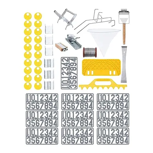 WIE-BEESET-7 Imkerei-Starterset 45-tlg Stockmeißel Wabendraht Spanner Wandergurt 10 x Bienenstock-Ziffern Eimerhalterung Entdeckelungshilfe Imker Set Bienen Anfängerset Grundausstattung