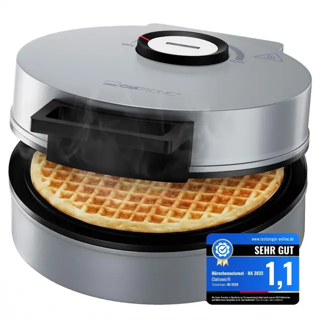 Clatronic® Hörncheneisen | Antihaftbeschichtung | inkl. Hörnchenkegel | stufenloser Regler für Bräunung nach Wunsch | Hörnchenautomat | 1200W | große Backfläche | Eiswaffeleisen | HA 3833