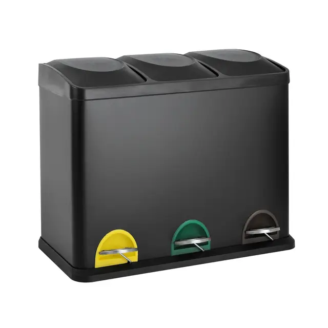 SVITA TC3X15 Treteimer 45 Liter Grau 3X 15L dreifach Abfalleimer 3er-Mülleimer Mülltrennung Küchen-Eimer Schwarz