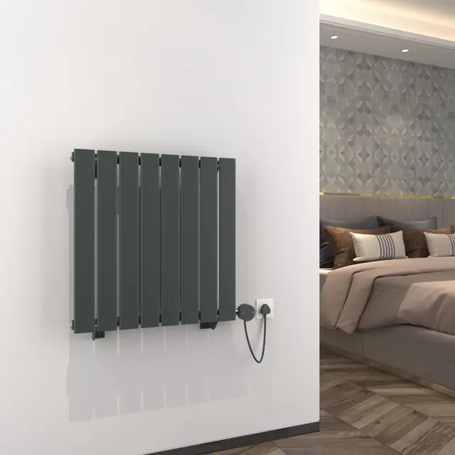 Heizkörper Elektrisch mit Thermostat 616x630mm Ölradiator, Anthrazit, 600W Heizelement, Flach Horizontal Design Elektroheizkörper mit timer, Touch-Steuerung oder APP-Steuerung
