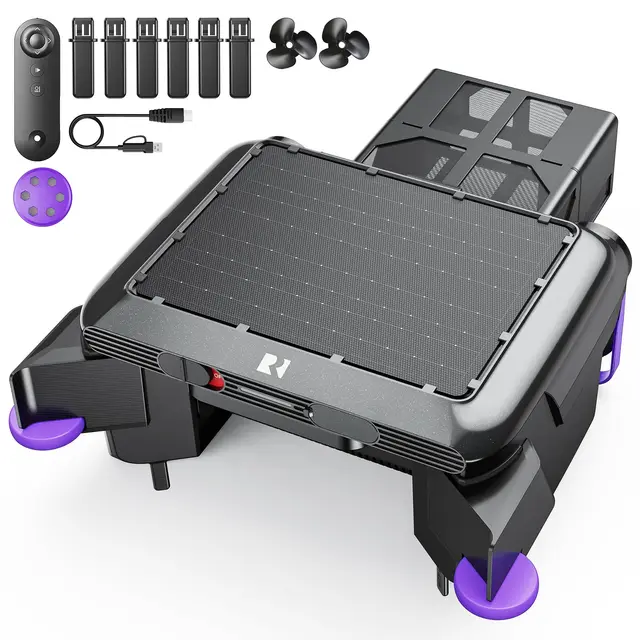 Redkey S500 Solar Pool Skimmer Roboter, Poolroboter Akku Solar mit 24/7 Oberflächenreinigung, Dual Motoren, Dual Ladesystem, Intelligenter Hinderniserkennung, 200µm Feinfiltersystem