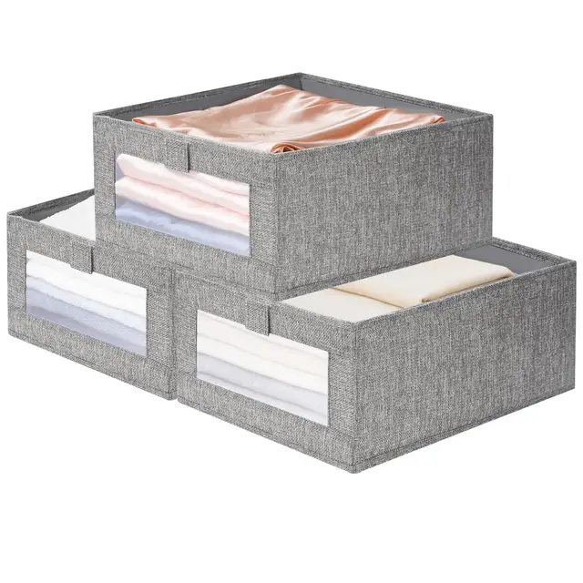 3er Set Aufbewahrungsbox Stoff 40×27×17cm, Faltbox Ordnungsboxen, Organizer Box für Kleiderschrank Schrank, Aufbewahrung & Deko Wohnzimmer Büro