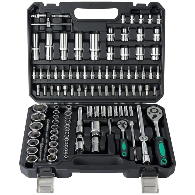 Ginour Steckschlüsselsatz 138-teilig, 1/4" & 1/2" CR-V Ratschenkasten, mit Bits, Verlängerungen und Adaptern, Werkzeug Set für Auto Reparatur und Heimwerker