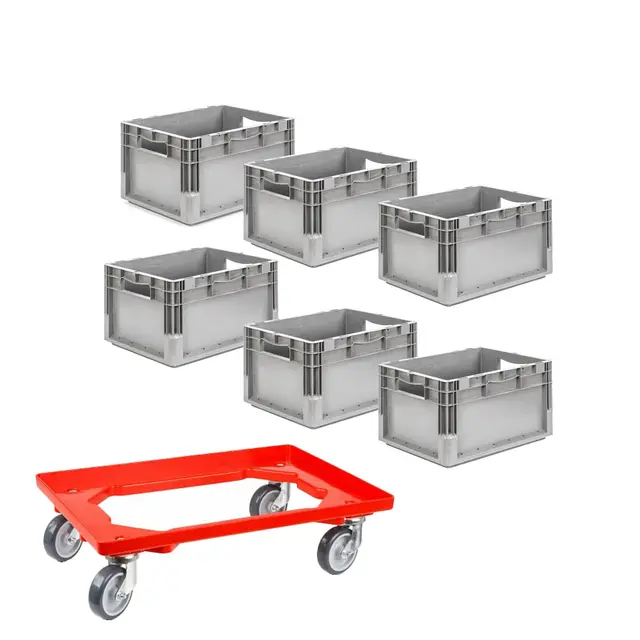 SSI Schäfer EuroBox ELB 4220 6er-Set mit Rollwagen Grau