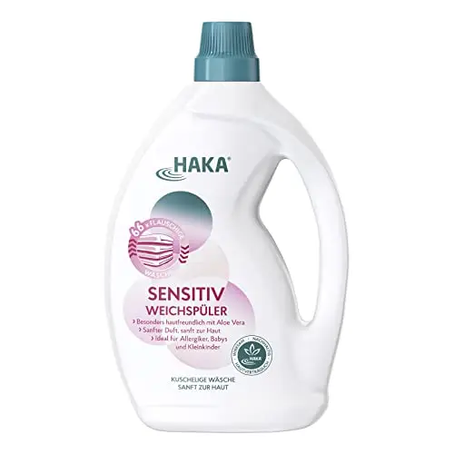 HAKA Sensitiv Weichspüler, 2L (66 Waschladungen), extra flauschige Wäsche, ideal für Allergiker, Babys & empfindliche Haut, vegan