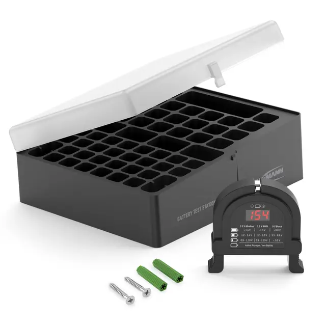 ANSMANN Batteriebox für AAA Micro, AA Mignon & 9V Block Akkus und Batterien - Praktische Akkubox zum Schutz & Transport für 48 Accus - Batterie Box & Akku Box zur Aufbewahrung