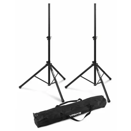 Vonyx LS01K Boxenständer Lautsprecherständer Höhenverstellbar 110-180cm Set mit Tasche, 20kg - 35mm Boxenstativ, Sicherheitsstift, Lautsprecher Stativ